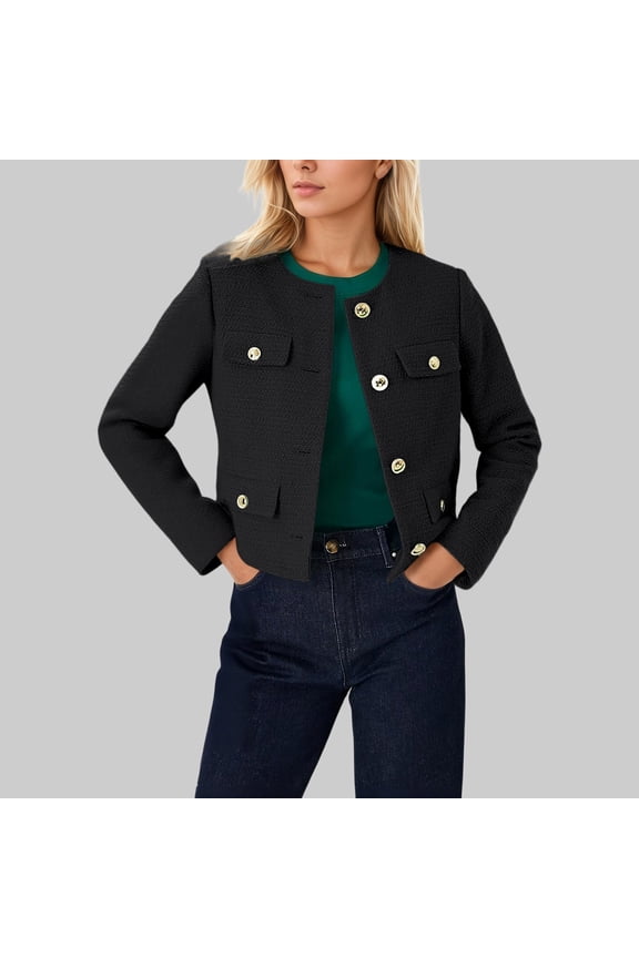 Womens Outerwear Jacket Solid Color Long Sleeve Relaxed Fit Button Sport Style Cropped For Ladies Cozy Comfy Seasonal Jacket