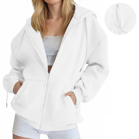 JIAYUE Womens Outerwear Jacket Solid Color Long Sleeve Relaxed Fit Zipper Sport Hooded with Pockets For Classic Design