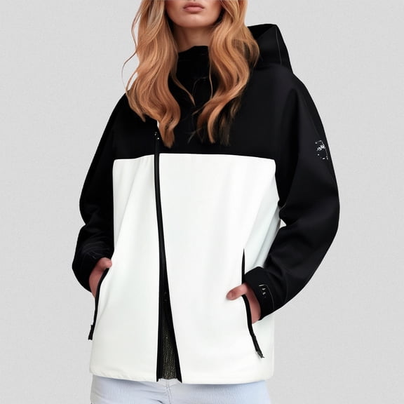 JIAYUE Womens Outerwear Jacket Solid Color Long Sleeve Relaxed Fit Zipper Windbreaker Hooded Hiking Raincoat For Casual Outerwear