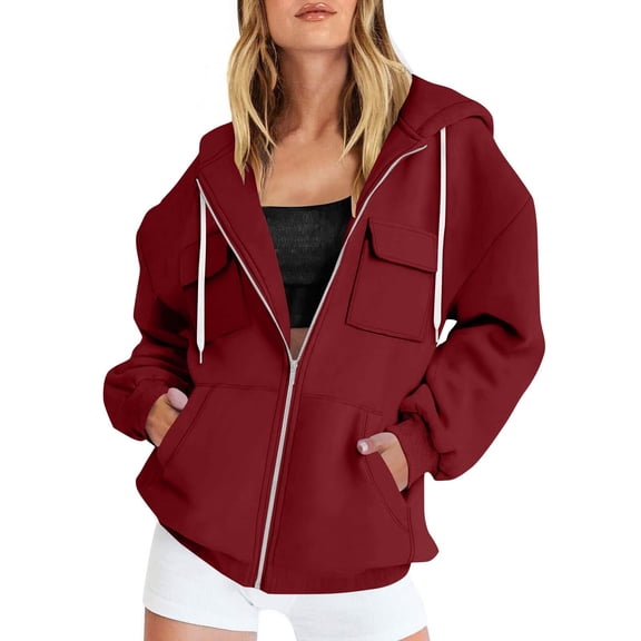 JIAYUE Womens Outerwear Jacket Solid Color Long Sleeve Zipper Snug Warmth Heavyweight Hooded Relaxed Fit For Fall Winter Cozy Soft Outerwear