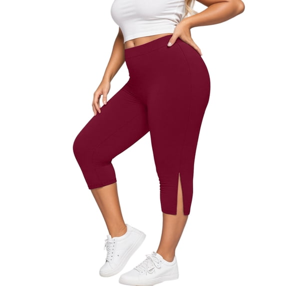 JIAYUE Womens Running Leggings Calf Length High Waisted Workout Gym Breathable Solid Color Slim-Leg Tight Stretchy Comfortable Athletic Yoga Pants With Side Split