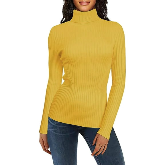 JIAYUE Womens Sweaters Solid Color Long Sleeve Drop Shoulder Turtleneck Relaxed Fit Pullover For Ladies Comfy Style