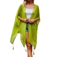 thumbnail image 1 of JIAYUE Womens Swimsuit Cover-Ups Boho Cardigan Batwing Short Sleeve Bathing Suit Cover Ups Solid Color Knee Length Sheer Loose Casual Beach Resort Wear For Women, 1 of 5