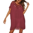 thumbnail image 1 of JIAYUE Womens Swimsuit Cover-Ups V Neck Above Knee Lace Hollow Solid Color Batwing Short Sleeve Summer Casual Chiffon Bathing Suit Cover Up Dresses, 1 of 4