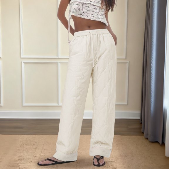 JIAYUE Womens Winter Slacks Solid Color Mid Waisted Straight-Leg Long Girlfriend Windproof Snug Warmth For Women Fashionable Streetwear