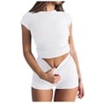 thumbnail image 1 of JIAYUE Workout Sets For Women Short Sleeve Crewneck Solid Color Crop Tops With High Waist Shorts Yoga Outfits Streetwear Female Trendy Clothing Set, 1 of 5