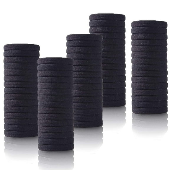 Jiayuezhao 100Pcs Black Polybands, Large Ponytail Holders