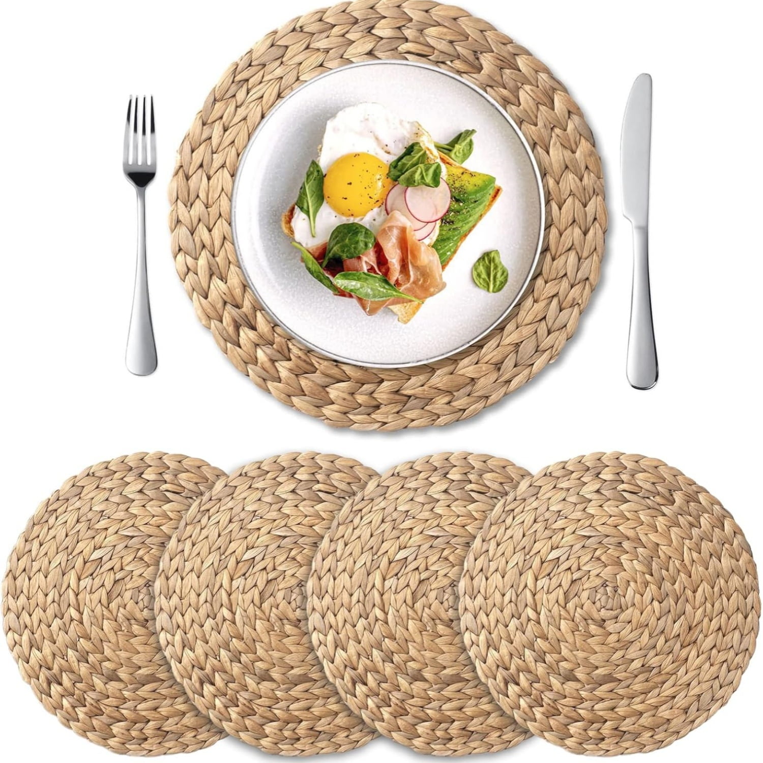 Natural Water Hyacinth Round Braided Placemats Set of 4