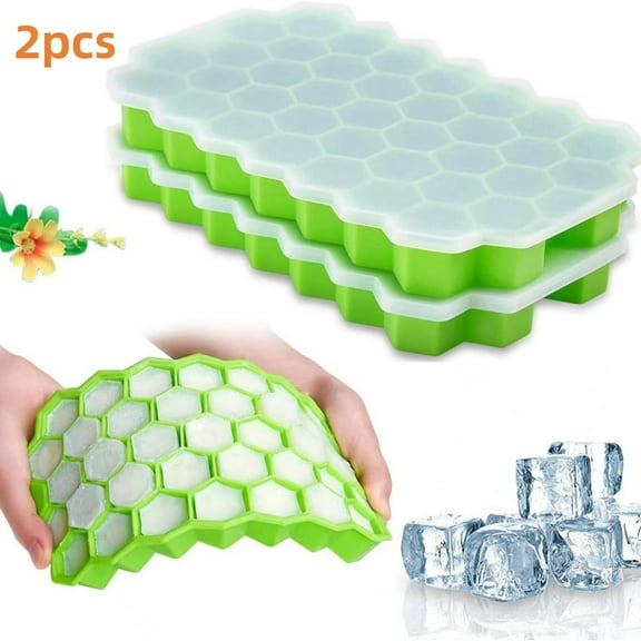 JIAYUEZHAO Honeycomb Silicone 74-Cavity Flexible With Lid Reusable Stackable Ice Cube Trays 2 Count