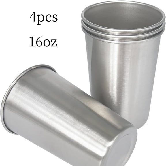 JIAYUEZHAO 4Pack 16 oz Stainless Steel Cups Metal Shatterproof Drinking Cups for Kids,Stackable Durable Cup,Chilling Beer Glasses, for Travel, Outdoor, Camping, Everyday
