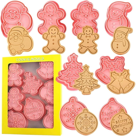 JIAYUEZHAO Christmas Cookie Cutter and Stamp Set, 8 Count