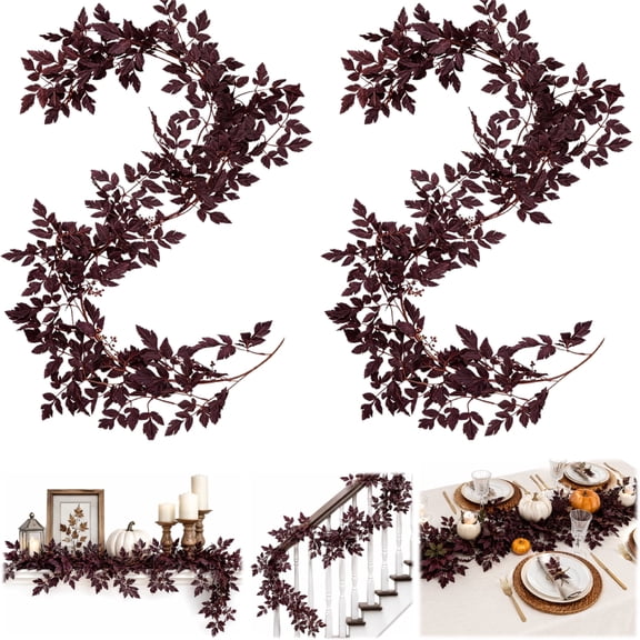 JIAnyrg 2 Pack Artificial Maple Leaf Garland 6ft/pcs Fall Simulation Hanging Vines Harvest Rattan for Halloween Thanksgiving Indoor Outdoor Home Table Stair Mantle Porch Decor