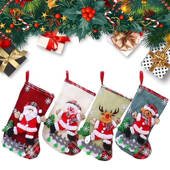 JIAnyrg 4pcs/Set Christmas Stocking Bag 12.2in Xmas Tree Hanging Animal Socks Candy Pouch for Stairs Fireplace Holiday Surprise Party Supplies