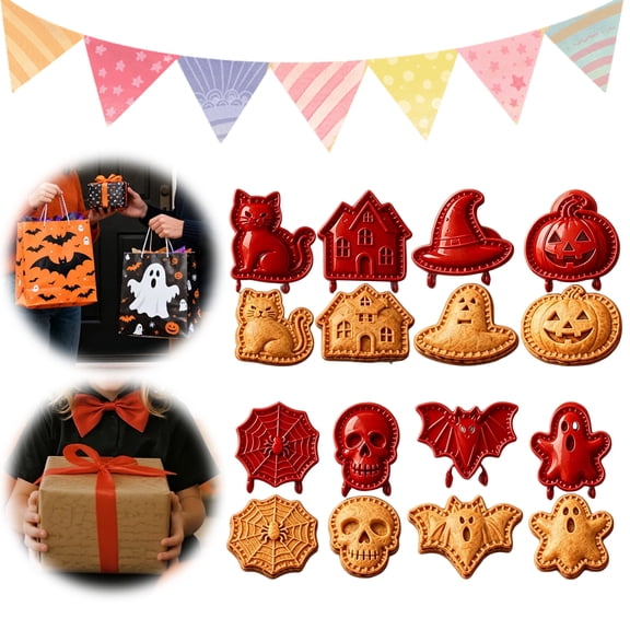 JIAnyrg 8pcs Mini Hand Pie Molds Dough Fall Themed Press Mould Halloween Pastry Press Cookie Cutters Reusable Maker Baking Tool