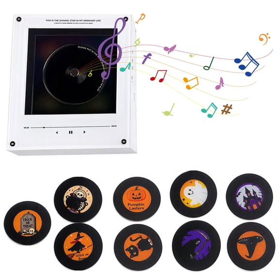 JIAnyrg Vinyl Player Fridge Record Magnetic Music Box Set Mini Jingle Magnets Refrigerator Custom Storage with 9 Discs Programmable Playback (e)