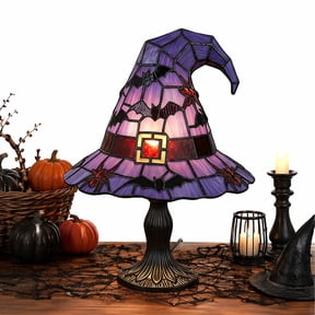 JIAnyrg Witch Hat Lamp Multifunctional Retro Resin Wear Resist Night Light for Mantel Entryway Halloween Decor (Purple 7in)
