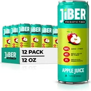 JIBER High Fiber Apple Juice Drink - No Sugar Added - 12 fl oz Apple Juice Cans with 40% Daily Fiber Supplement - Prebiotic Drink- Healthy Drinks for Kids - Juice for Teens, Adults & Seniors -12 pack