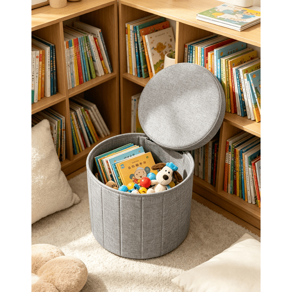 JICHANG Gray Multifunctional Storage Ottoman and Storage Stool | Multifunctional Home Storage Seat