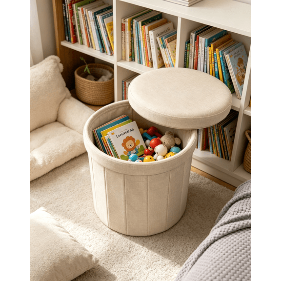 JICHANG Off-White Multifunctional Storage Ottoman and Storage Stool | Multifunctional Home Storage Seat