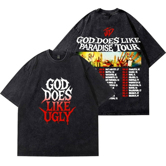 JID God Does Like Paradise Tour 2025 Vintage Wash T-Shirts Women Men Cotton Short Sleeve Tee