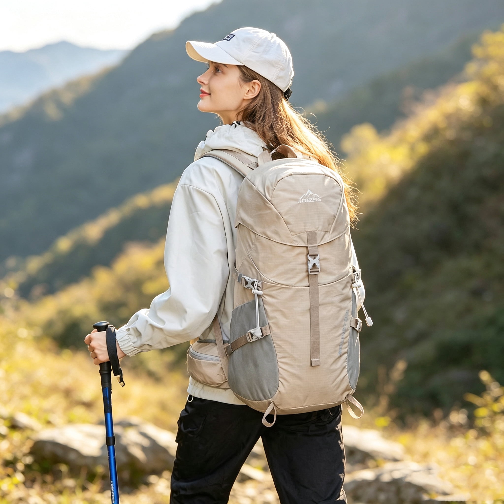JIDIZHE 32L Hiking Backpack with Internal Frame and Rain Cover, Lightweight Pack Equipped with Adjustable Chest Strap, Breathable Unisex Daypack for Hiking, Camping and Travel，Gray