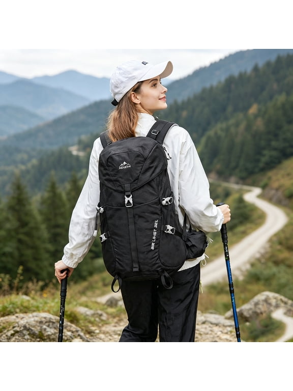 32L Hiking Backpack with Internal Frame and Rain Cover, Lightweight Pack Equipped with Adjustable Chest Strap, Breathable Unisex Daypack for Hiking, Camping and Travel,Black