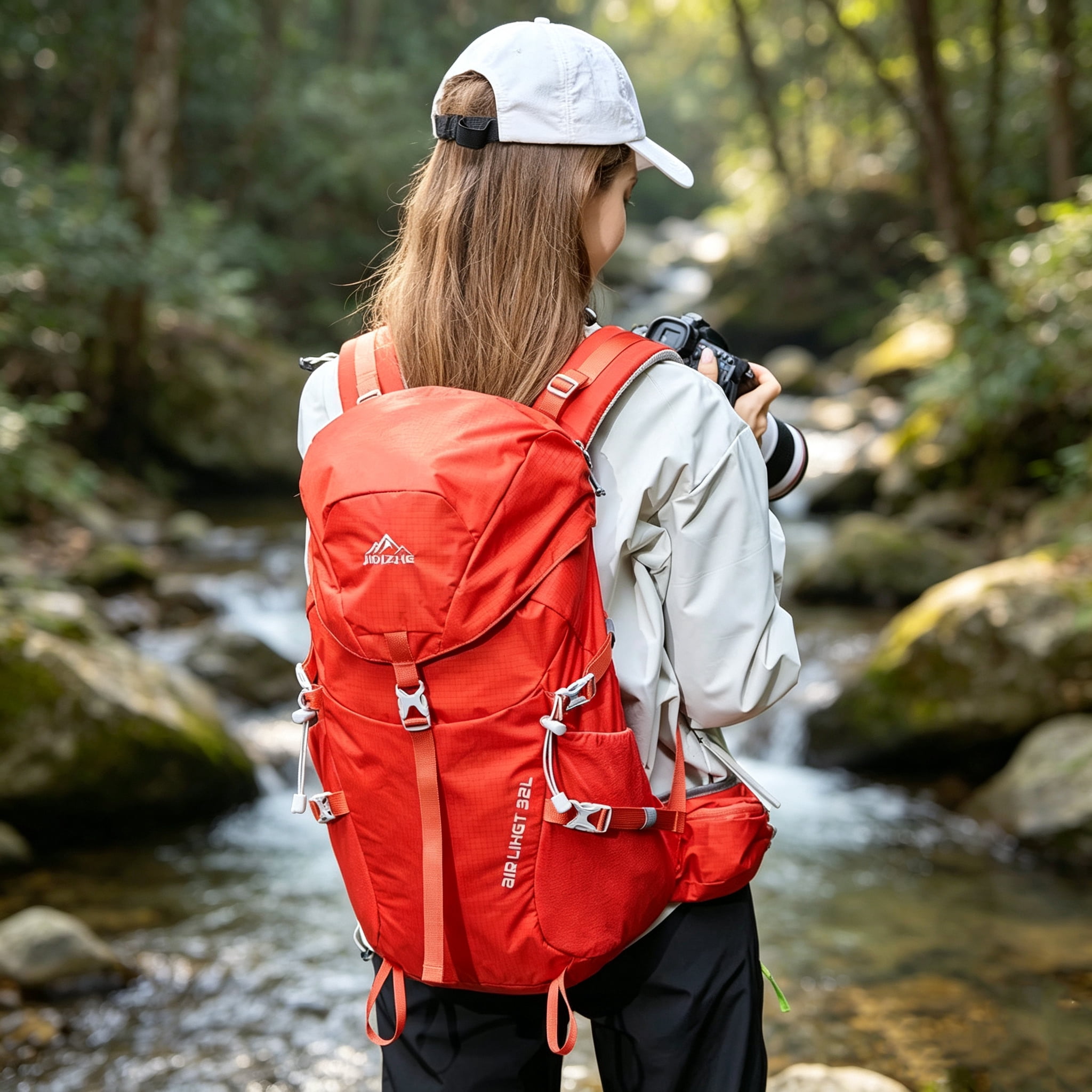 JIDIZHE 32L Hiking Backpack with Internal Frame and Rain Cover, Lightweight Pack Equipped with Adjustable Chest Strap, Breathable Unisex Daypack for Hiking, Camping and Travel，Red
