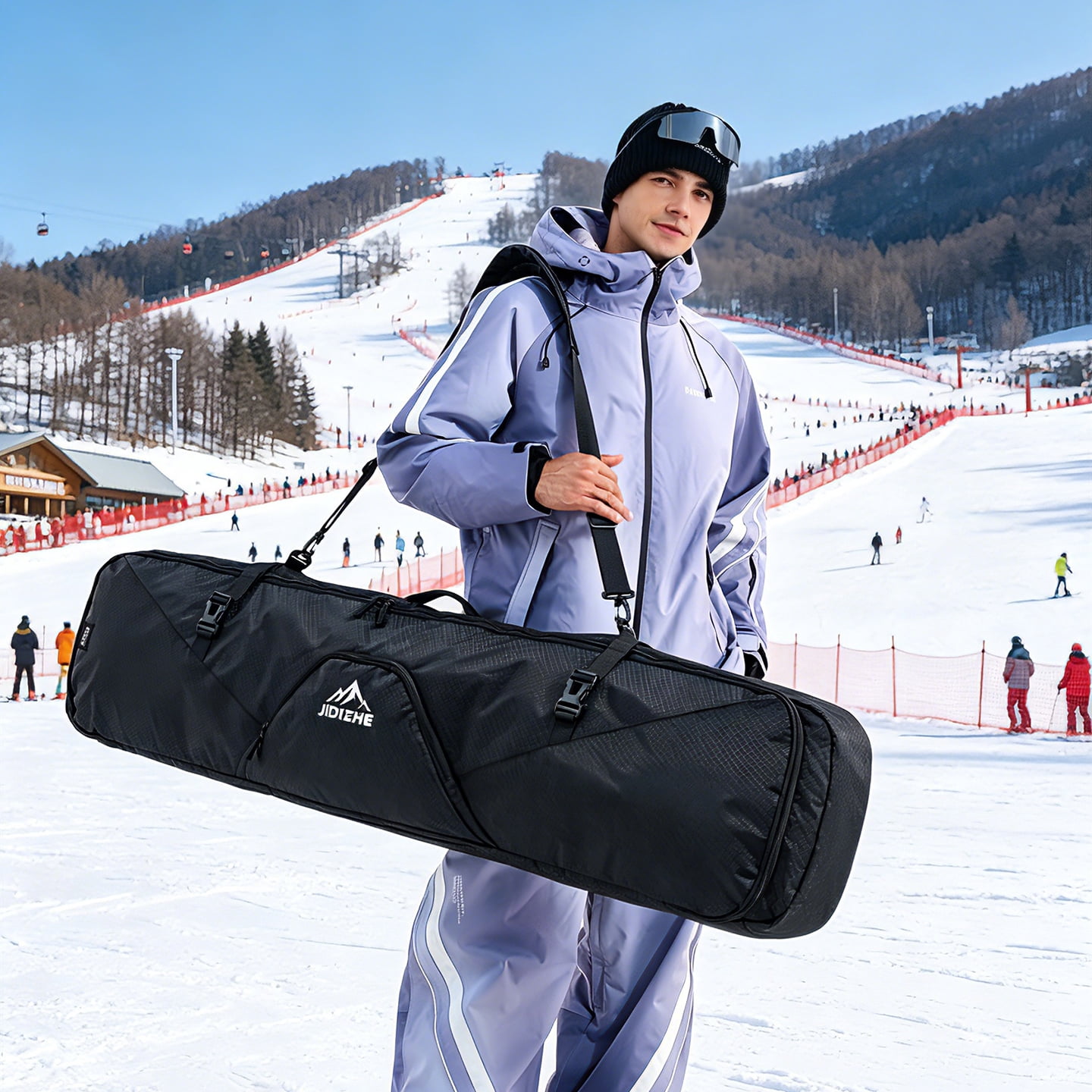 JIDIZHE Ski Bag Waterproof Textured Fabric Lightweight with Detachable Shoulder Strap 66.14 in for Ski Travel, Black