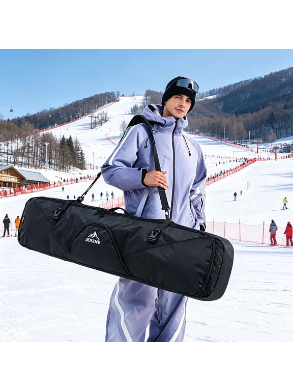Ski Bag Waterproof Textured Fabric Lightweight with Detachable Shoulder Strap 66.14 in for Ski Travel, Black