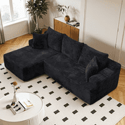 JIE LISHUN 96" Boneless Couches for Living Room, L Shaped Modular Sectional Sofa Set,No Assembly Needed Plush Corduroy Living Rooms Set,Black