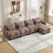 JIE LISHUN Chenille Modular Sectional Sofa for Living Room Apartment,Oversized Deep Seat L-shaped Couch, Ergonomic Curve Design,Easy Assembly,Rose Dust