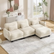 JIE LISHUN Chenille Modular Sectional Sofa for Living Room Apartment,Oversized Deep Seat L-Shaped Couch, Ergonomic Curve Design,Easy Assembly,Beige