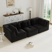 JIE LISHUN Oversized Boneless Loveseat Sofa for Living Room - 117 Inch Comfty 3-Seater Cloud Modular Sofa,FSC Modern Deep Seat Couch,Black