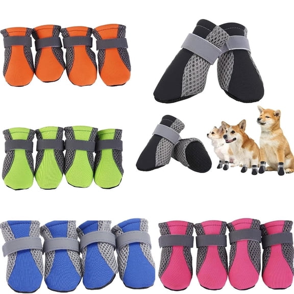 JIEBIAN 8Pcs Dog Boots Waterproof Shoes for Dogs, Hot Pavement Summer Breathable and Soft, Mesh Paw Protectors with Reflective Strips, Rugged Anti-Slip Sole, for Small Medium Dogs Hiking, Black+Blue