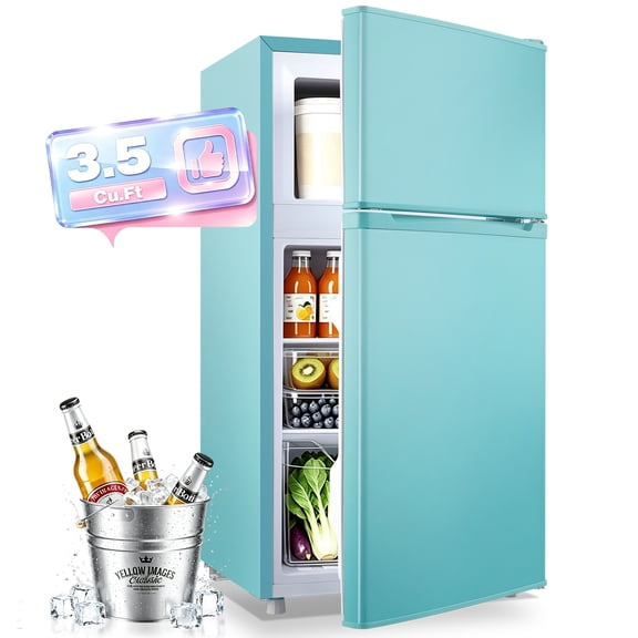 JIEJIA 3.5 Cu.Ft Small Fridge with Freezer, Small Refrigerator Separate Freezer, 7 Settings Temperature Adjustable, 2 Door Refrigerator for Office, Dorm, Bedroom, Apartment, Blue