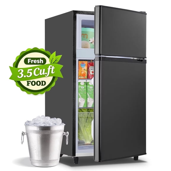 JIEJIA 3.5 Cu.Ft Small Fridge with Freezer, Small Refrigerator Separate Freezer, 7 Settings Temperature Adjustable, 2 Door Refrigerator for Office, Dorm, Bedroom, Apartment, Gray