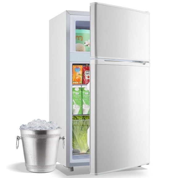JIEJIA 3.5 Cu.ft Small Fridge with Freezer, 7 Settings, 2 Door Refrigerator for Office, Dorm, White
