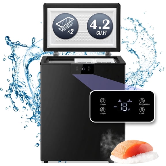 JIEJIA 4.2 Cu Ft Chest Freezer with Digital Control, Energy Efficient Compact Freezer, Black