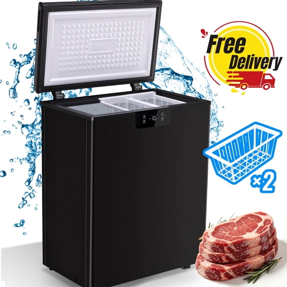 JIEJIA 4.2 Cu Ft Chest Freezer with Digital Control, Energy Efficient Compact Freezer, Black
