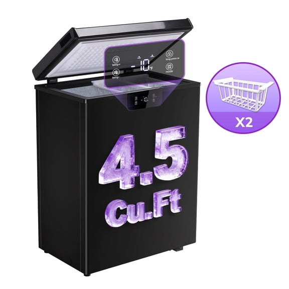 JIEJIA 4.5 Cu.ft Chest Freezer Large Capacity Compact Mini Deep Freezer with Electronic Temperature Control and 2 Removable Baskets Top Open Door Energy Saving, Black