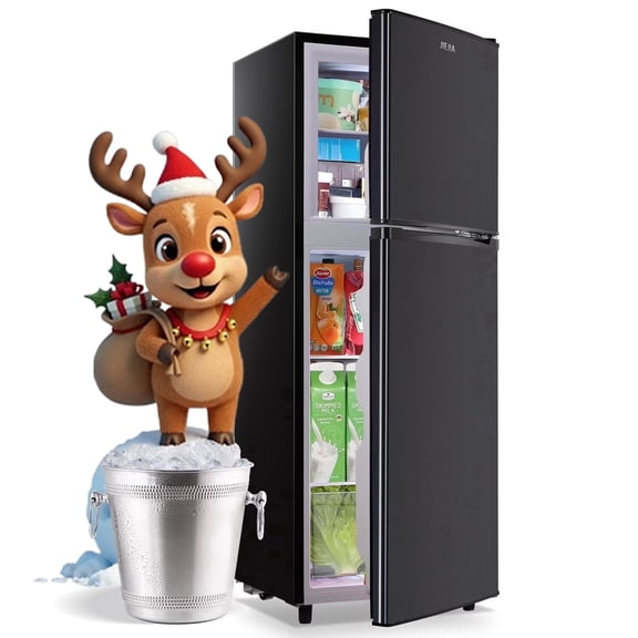 JIEJIA 5.0 Cu.Ft Apartment Size Refrigerators with Separate Freezer, 2 Door Refrigerator, Small Fridge with Freezer, Black