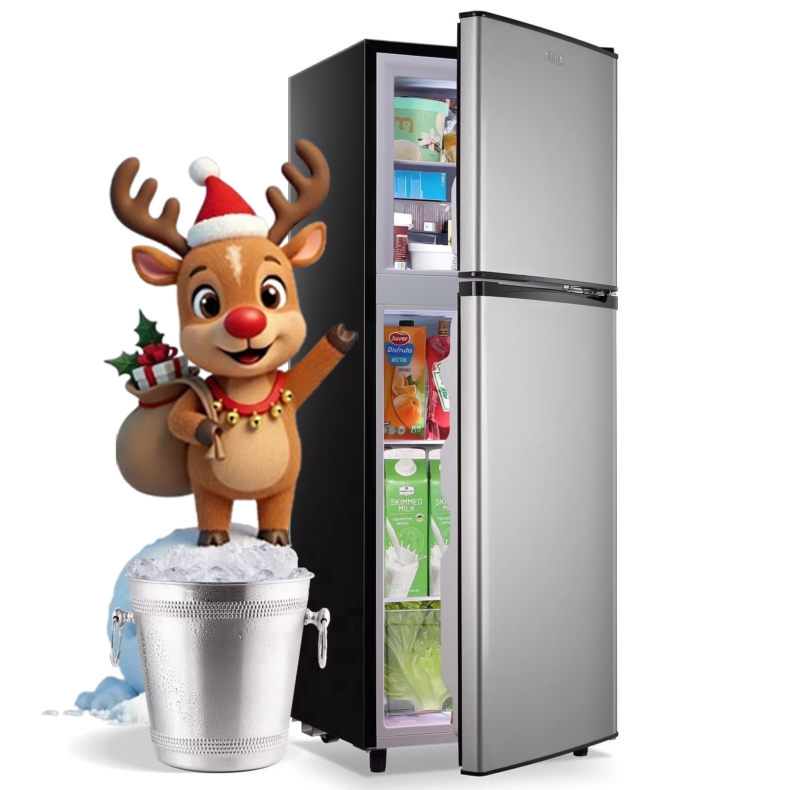 JIEJIA 5.0 Cu.Ft Apartment Size Refrigerators with Separate Freezer, 2 Door Refrigerator, Small Fridge with Freezer, Silver