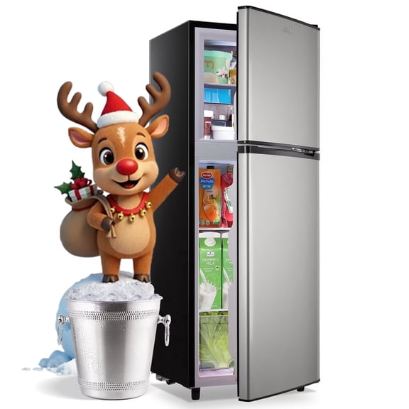 JIEJIA 5.0 Cu.Ft Apartment Size Refrigerators with Separate Freezer, 2 Door Refrigerator, Small Fridge with Freezer, Silver