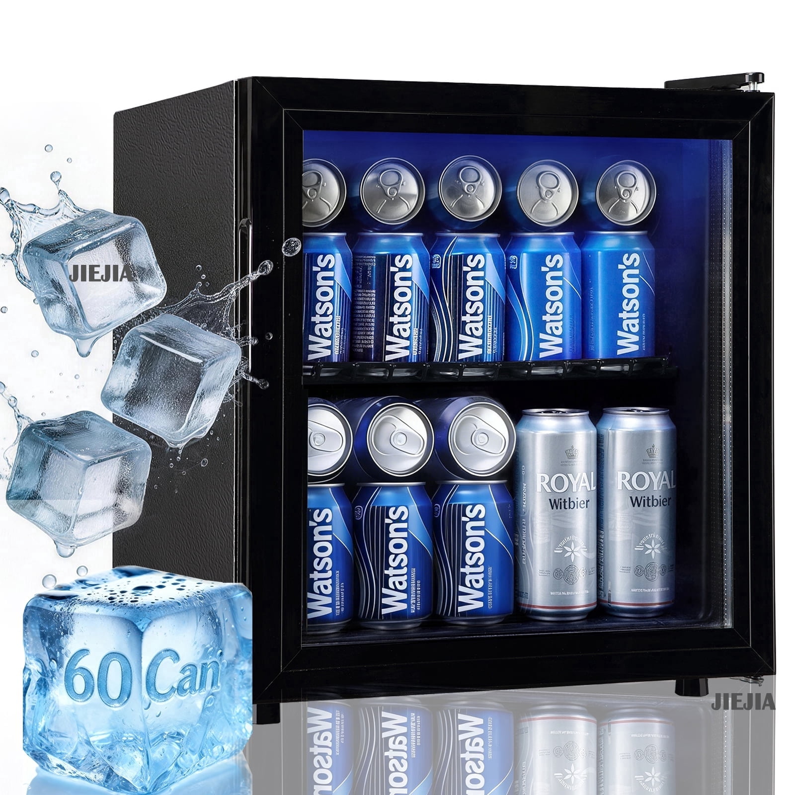 JIEJIA 60 Can Mini Fridge and 1.8 Cu.ft Beverage Cooler Refrigerator with Glass Door for Home, Office
