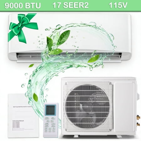JIEJIA 9000 BTU Mini Split Air Conditioner & Heater, 17 SEER2 115V Inverter System, Remote Control, Ideal for Homes, Offices, and Dorms