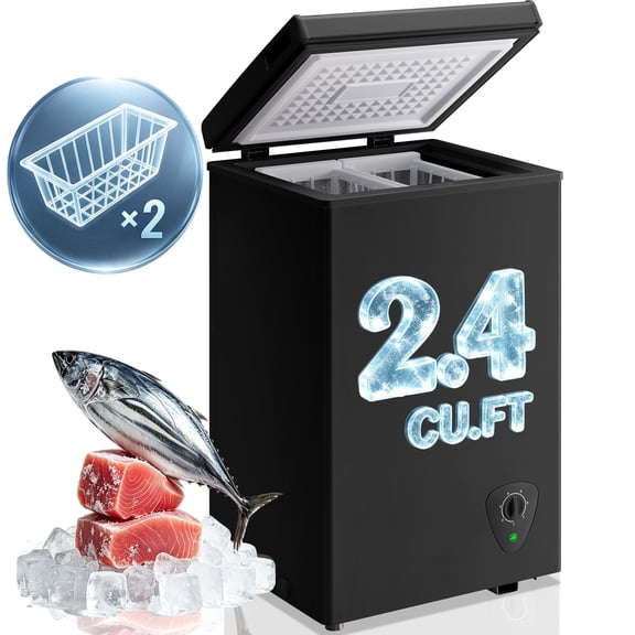 JIEJIA Compact Freezer 2.4 cu ft Environmental Chest Freezer, Mini Freezer with 7 Gear Adjustable Temperature, Removable Storage Basket, Energy Saving, Black