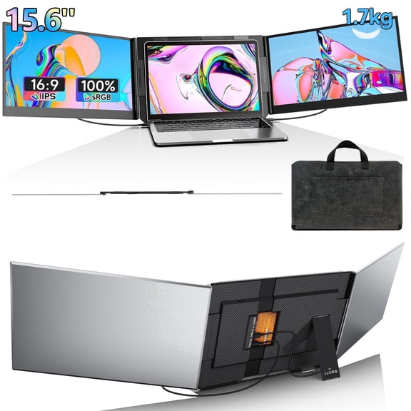 JEEJIA Laptop Screen Extender, 15.6" FHD 1080P Triple Portable, Two Cable USB-C/HDMI Plug & Play for 13-17" Laptops, Compatible with Mac/Win/Android