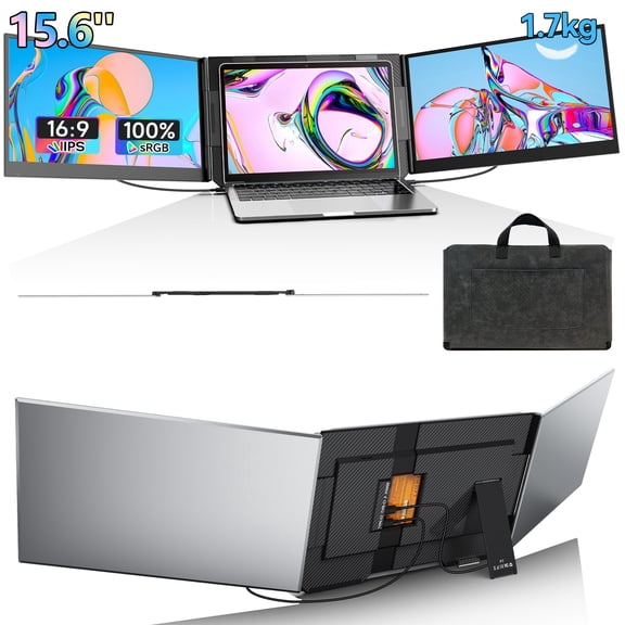 JEEJIA Laptop Screen Extender, 15.6" FHD 1080P Triple Portable, Two Cable USB-C/HDMI Plug & Play for 13-17" Laptops, Compatible with Mac/Win/Android