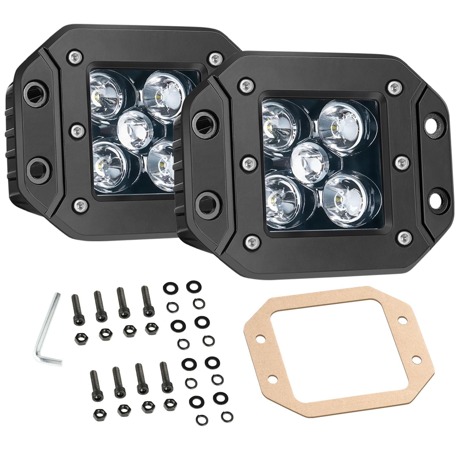 JIEPENG Flush LED Work OIF8&nbsp;Light Pods 2PCS 100W Off Road Rear Bumper Mount Driving Backup Reverse Light Spot Beam Lamp Front Grille Mount Daytime Running Fog Pods for Pickup Truck 4x4 UTV ATV