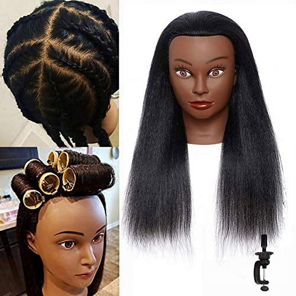  HJ Dool head Afro Mannequin Head 100% Real Human Hair Styling  Cosmetology Manikin Training Doll Head for Hairdresser Practice Braiding  Bleaching Dyeing Curling Cutting with Clamp Holder (Black) : Beauty